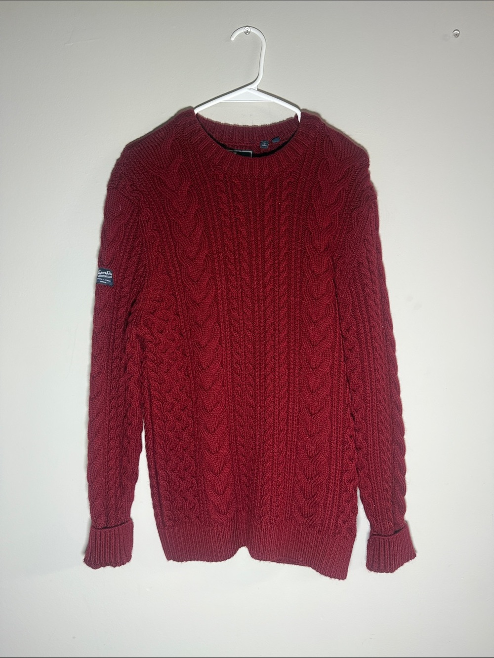 Superdry Men's Cable Knit Crewneck Sweater - Burgundy